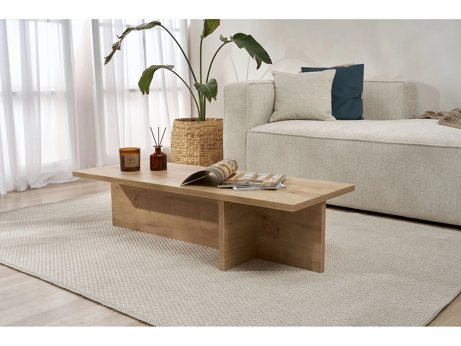 Table basse en bois "Harbor" - 120 x 45 x 30 cm - Chêne Saphir