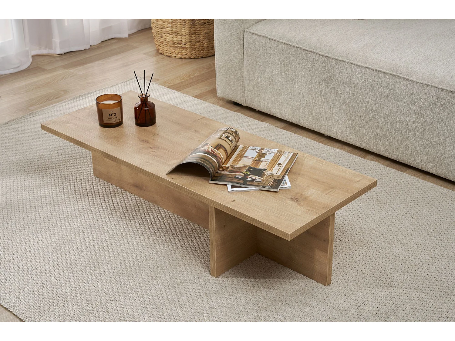 Table basse en bois "Harbor" - 120 x 45 x 30 cm - Chêne Saphir