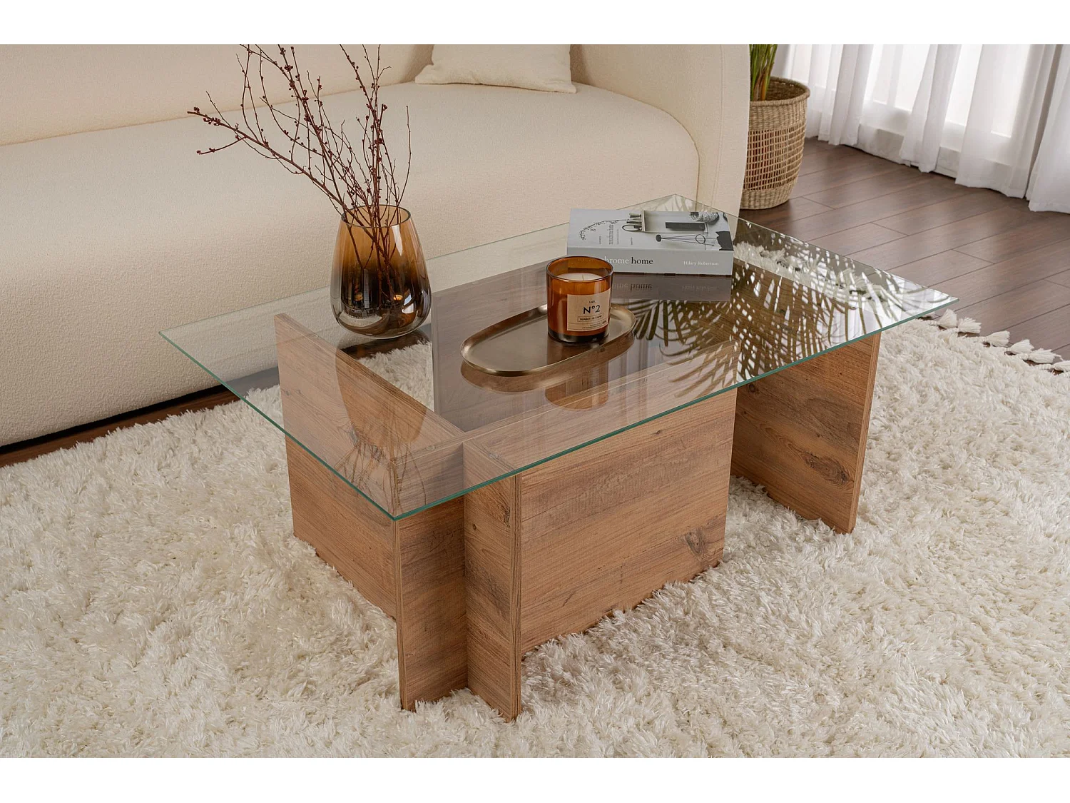 Table basse en bois "Vetrino" - 105 x 65 x 40 cm - Pin atlantique