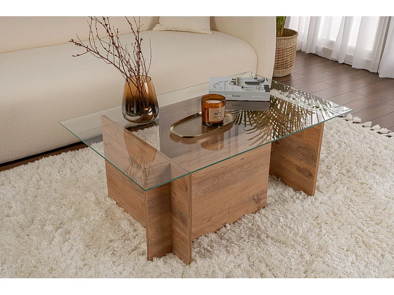 Table basse en bois "Vetrino" - 105 x 65 x 40 cm - Pin atlantique
