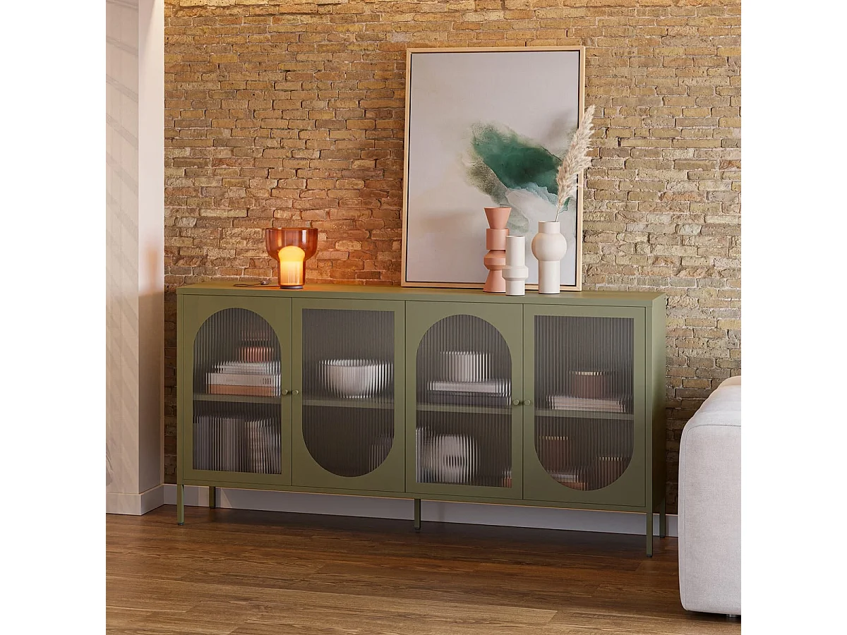 Buffet 4 portes en métal vert 160 cm - Ysia
