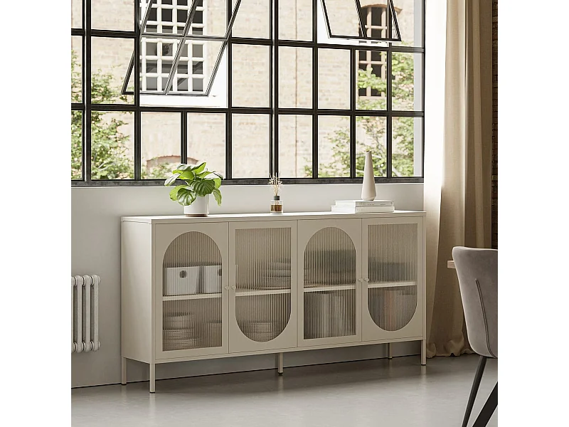 Buffet 4 portes en métal beige 160 cm - Ysia