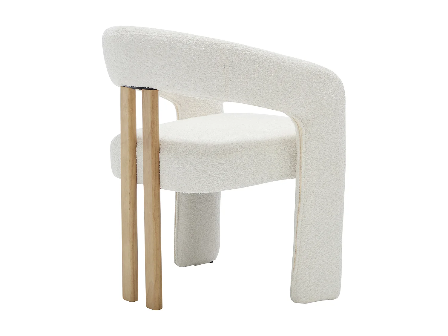 Lot de 2 chaises avec accoudoirs en tissu bouclette et bois d'hévéa - Blanc - NORETI