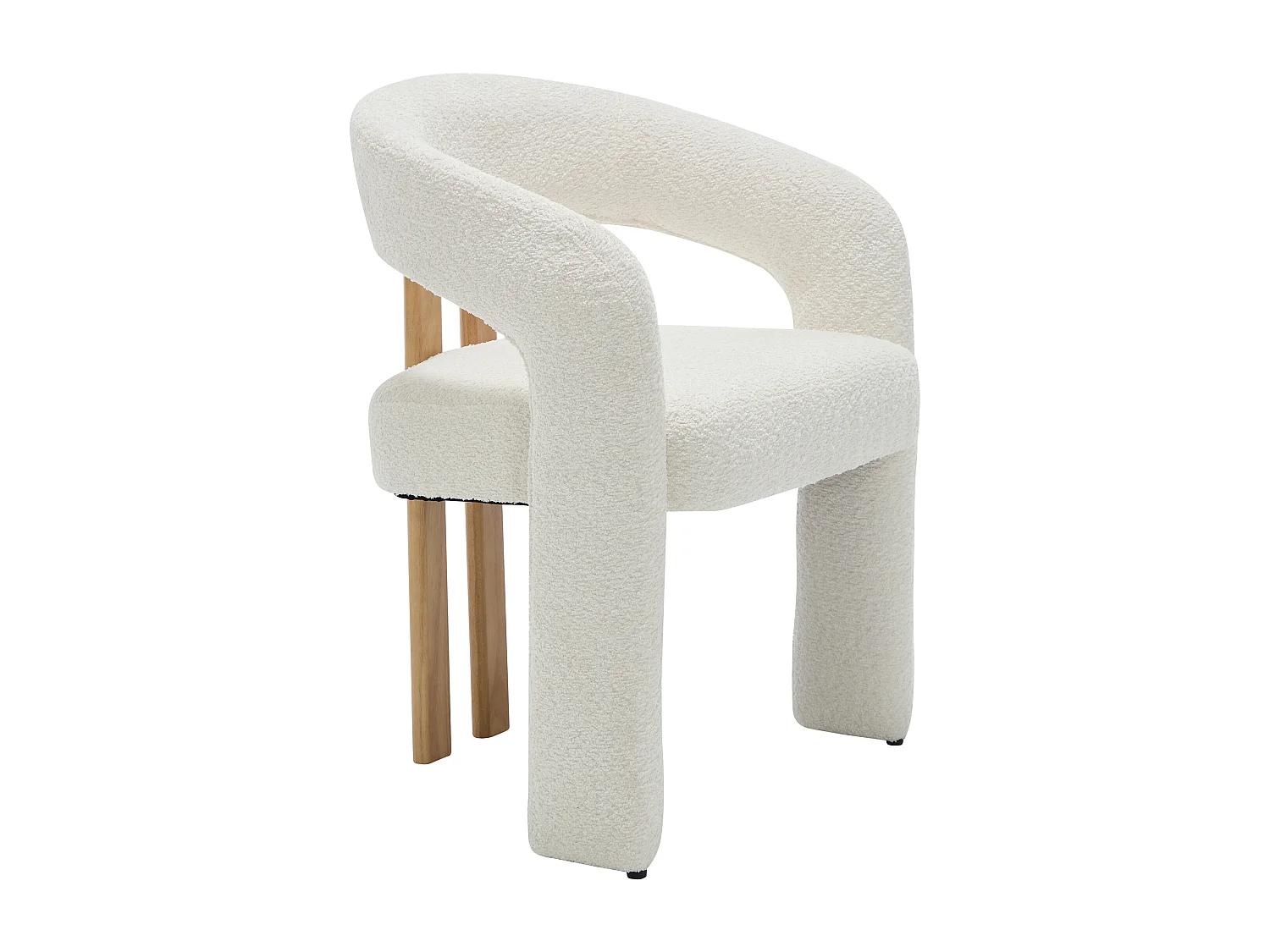 Lot de 6 chaises avec accoudoirs en tissu bouclette et bois d'hévéa - Blanc - NORETI