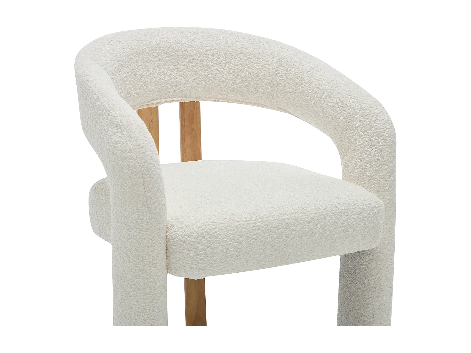 Lot de 6 chaises avec accoudoirs en tissu bouclette et bois d'hévéa - Blanc - NORETI