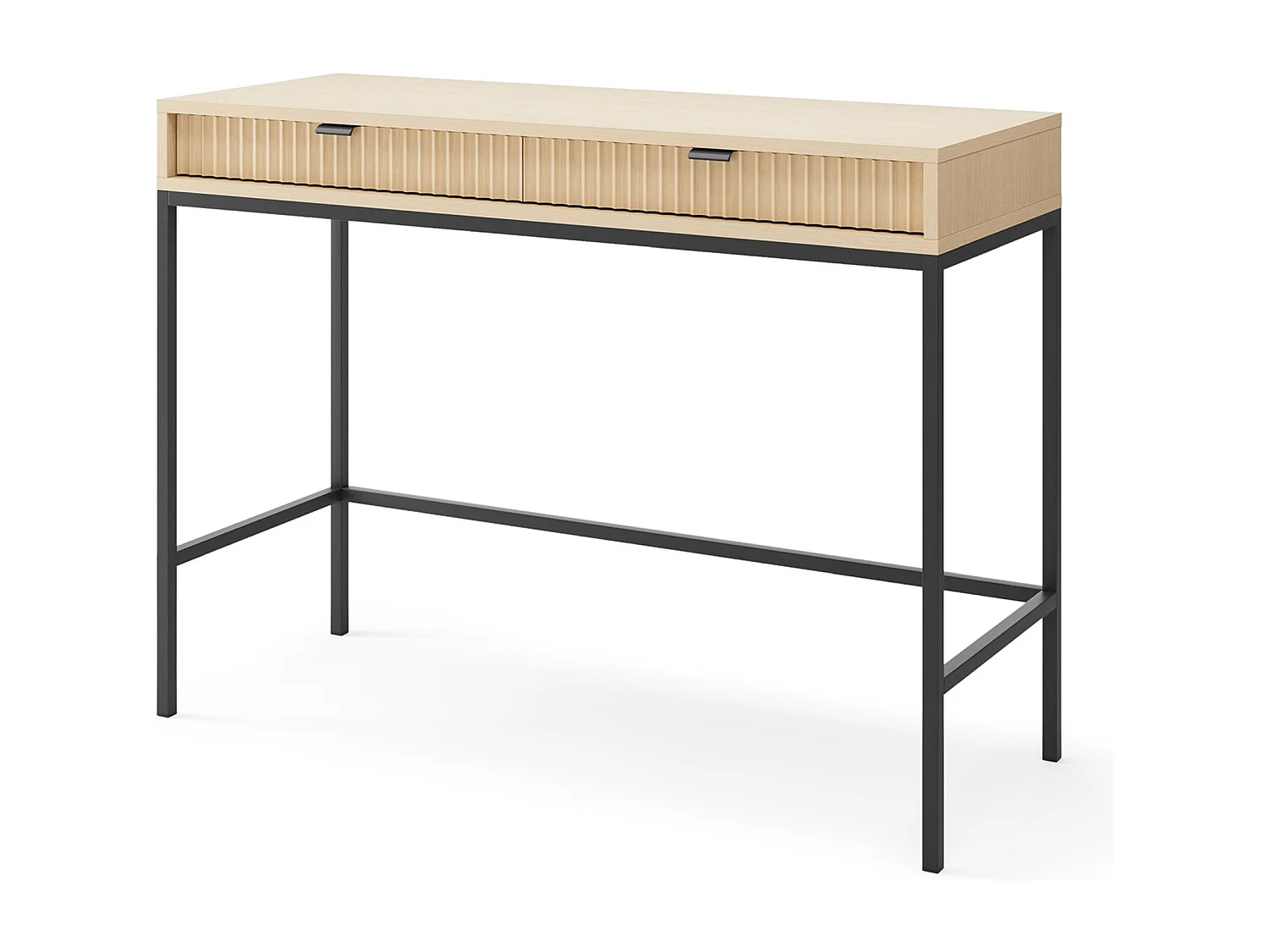 Coiffeuse 2 tiroirs - 104 cm - aspect chêne avec pieds noirs - VELLORE