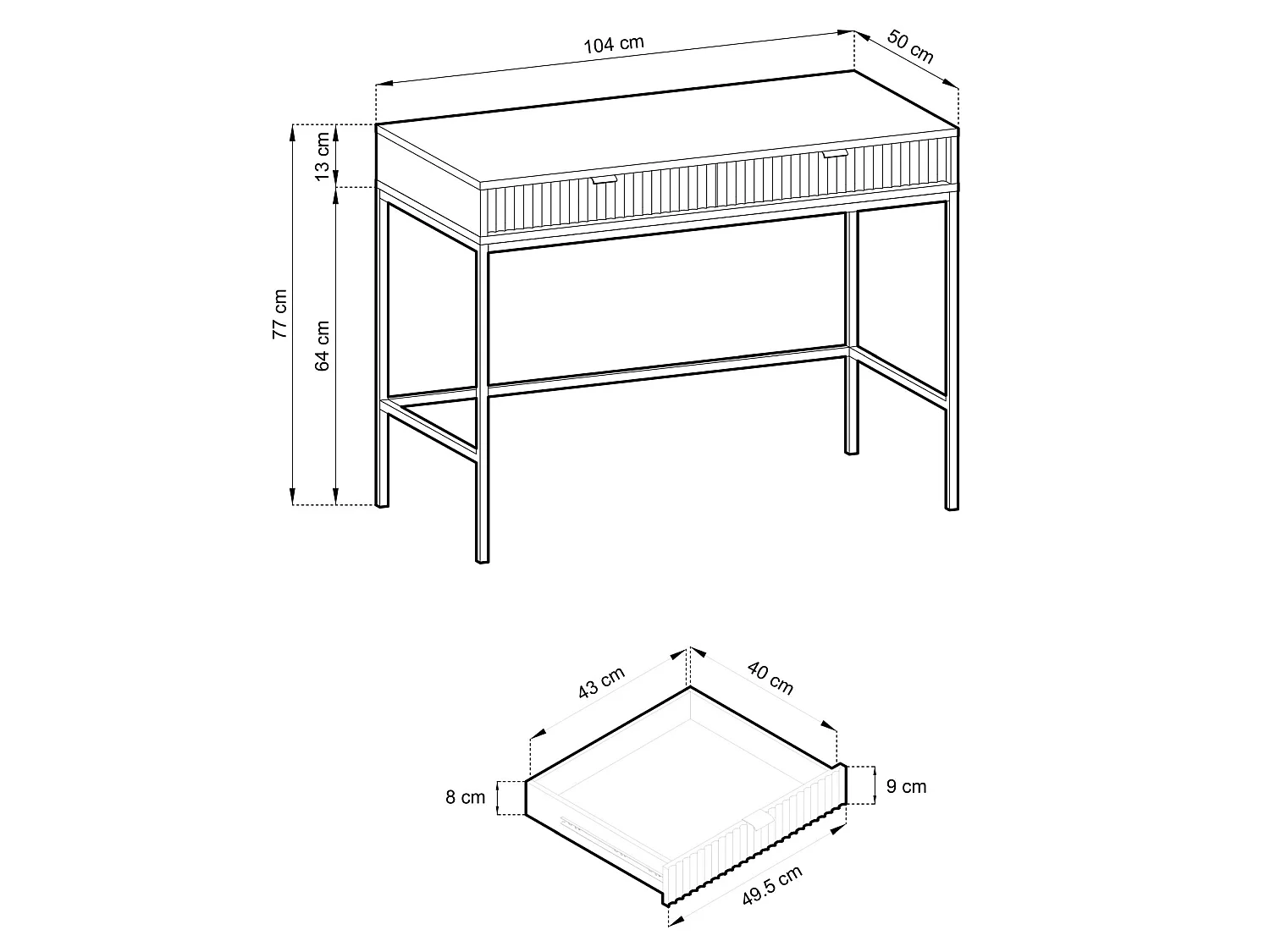 Kaptafel met lade – Eiken Vicenza-lookmet zwart onderstel – 104 cm – VELLORE