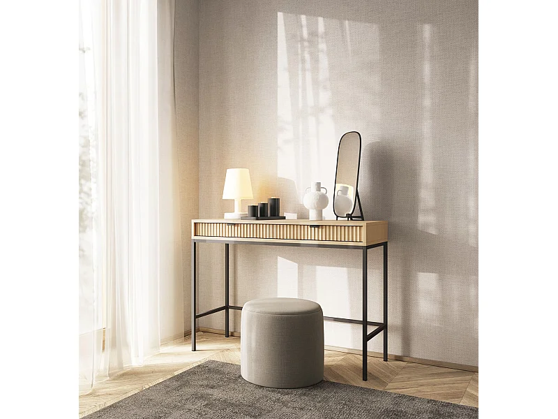 Schminktisch mit Schublade - Eiche Vicenza Optik mit schwarzem Gestell - 104 cm - VELLORE