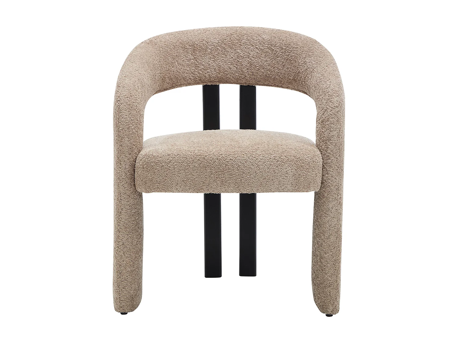 Lot de 2 chaises avec accoudoirs en tissu bouclette et bois d'hévéa noir - Taupe - NORETI