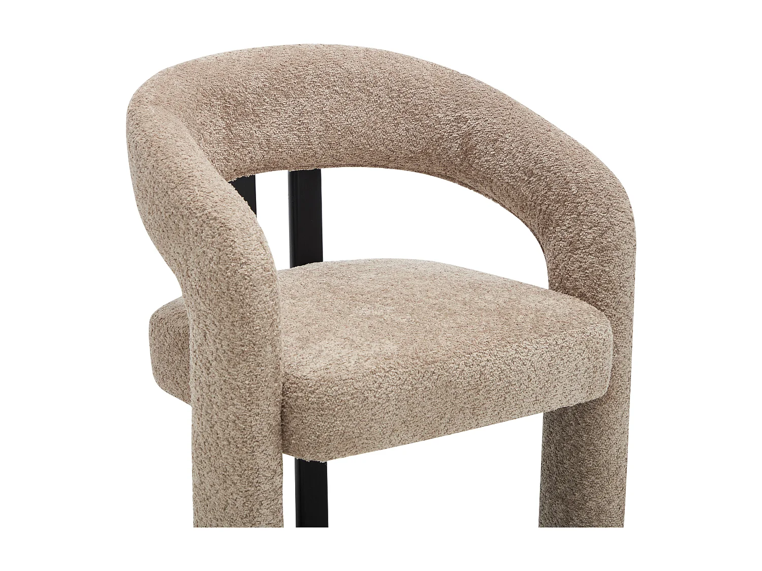 Lot de 6 chaises avec accoudoirs en tissu bouclette et bois d'hévéa noir - Taupe - NORETI