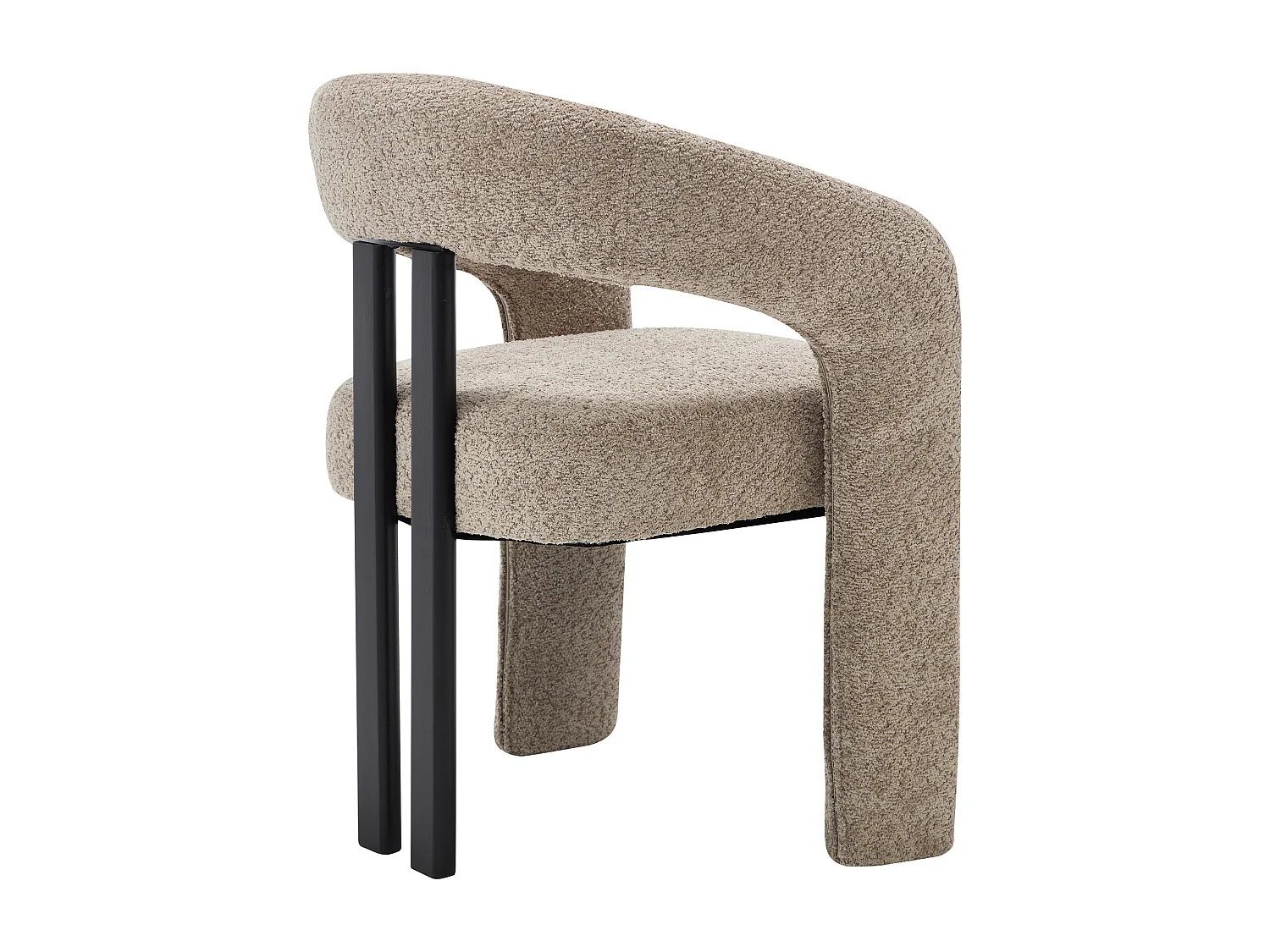 Lot de 6 chaises avec accoudoirs en tissu bouclette et bois d'hévéa noir - Taupe - NORETI