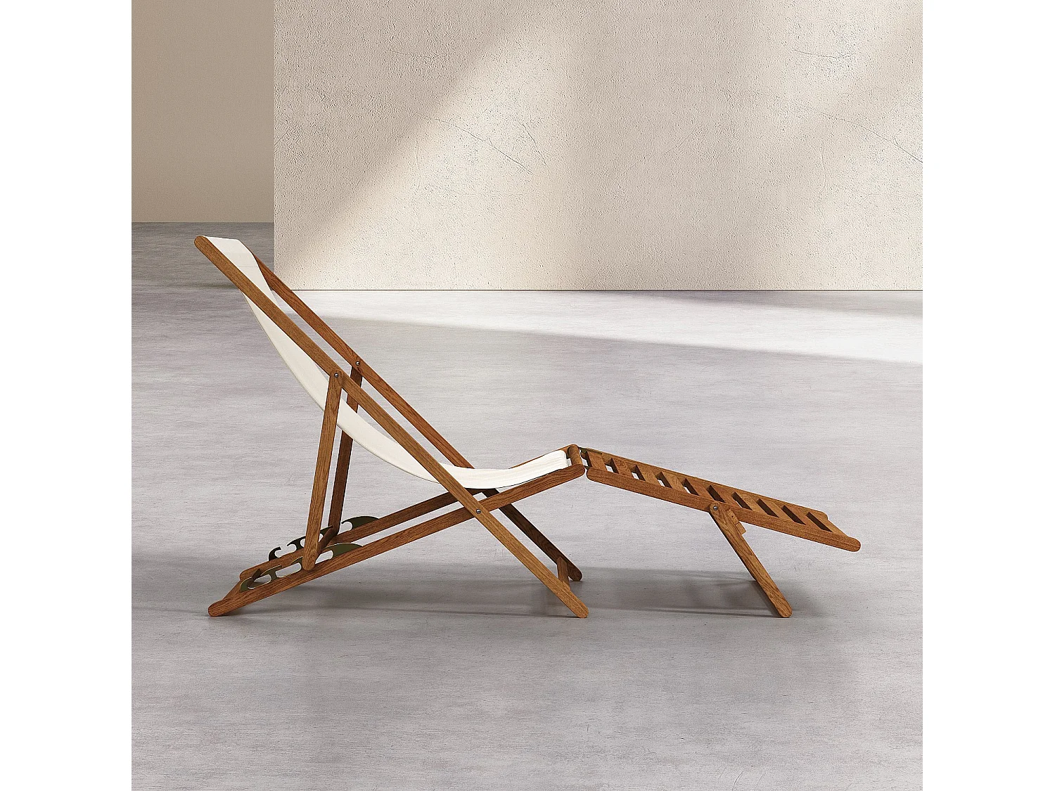 Habitat - Chilienne en chêne et toile en coton avec repose-pieds - Écru - Maui