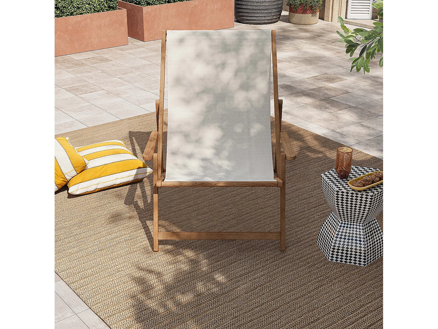 Habitat - Chilienne avec accoudoirs en chêne et toile en coton - Écru - Maui