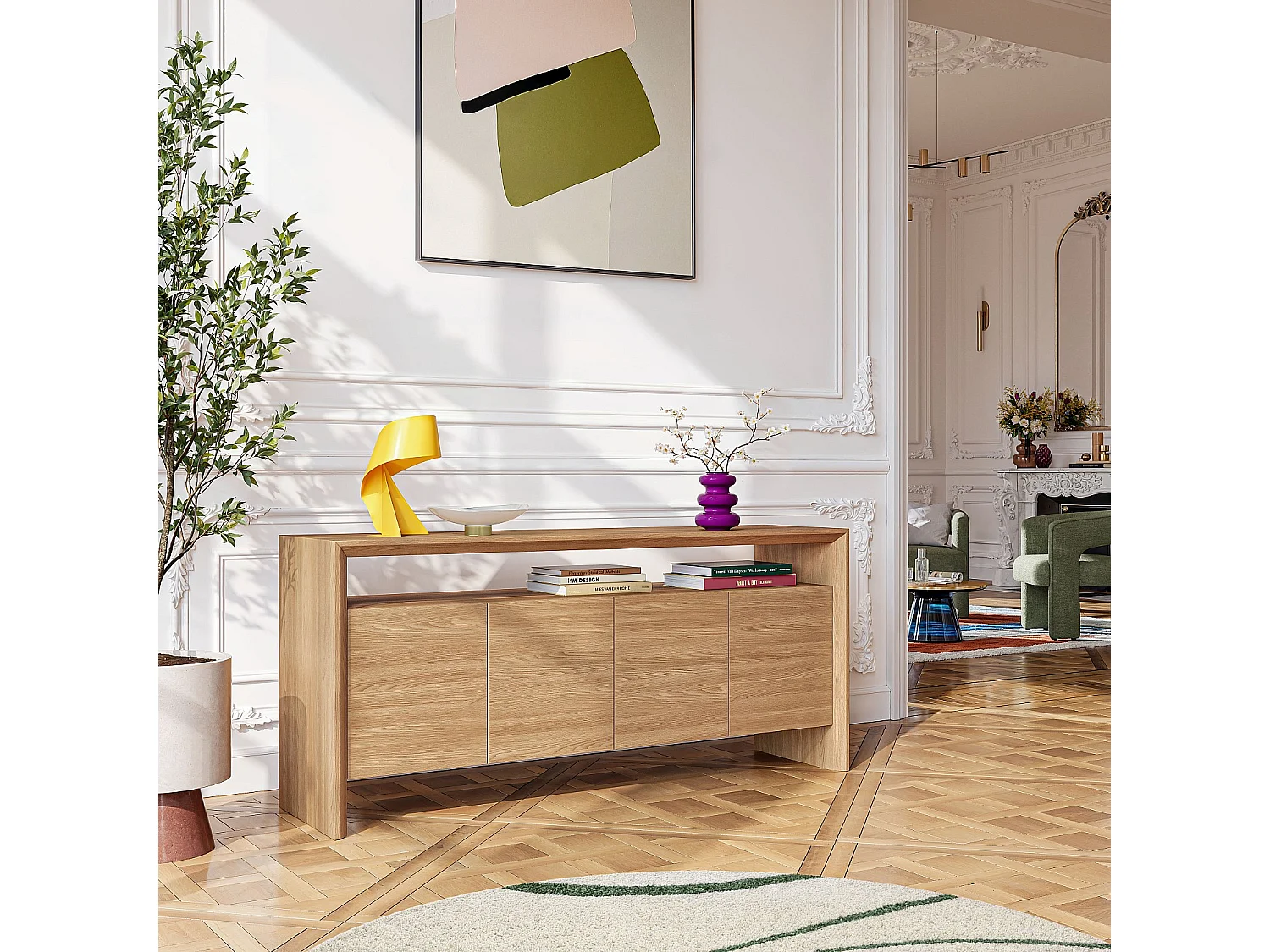 Habitat - Buffet bas 4 portes en chêne - Naturel - Rafael