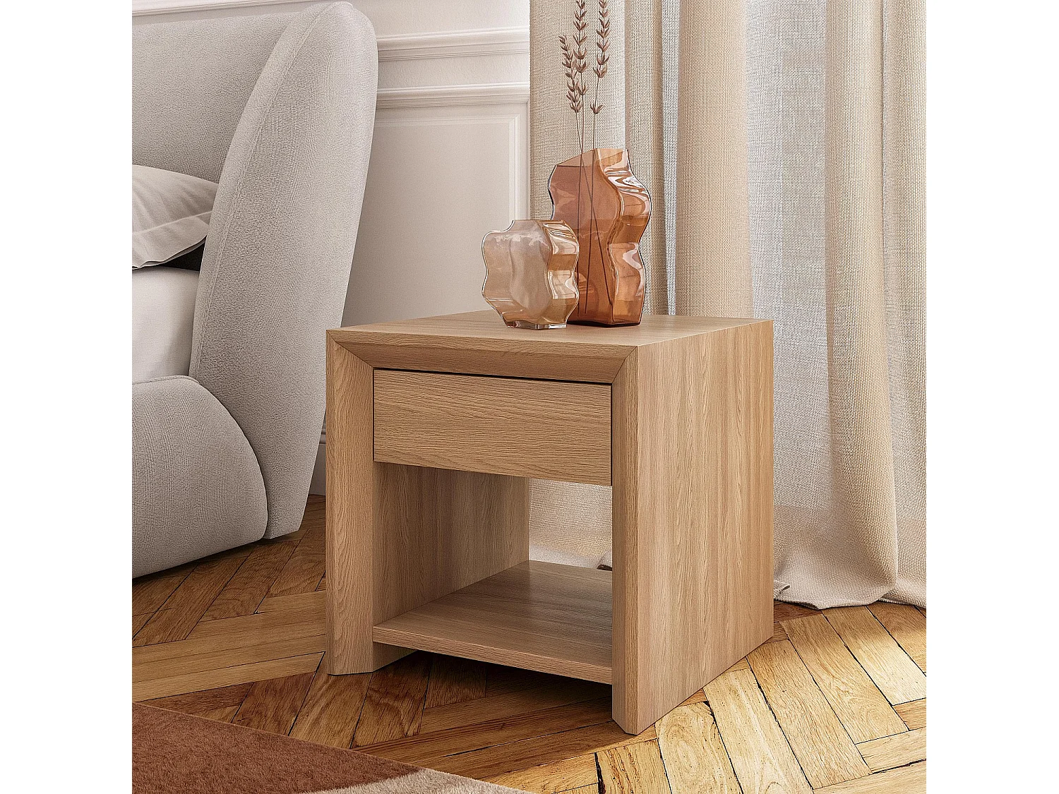 Habitat - Table de chevet 1 tiroir en chêne - Naturel - Rafael