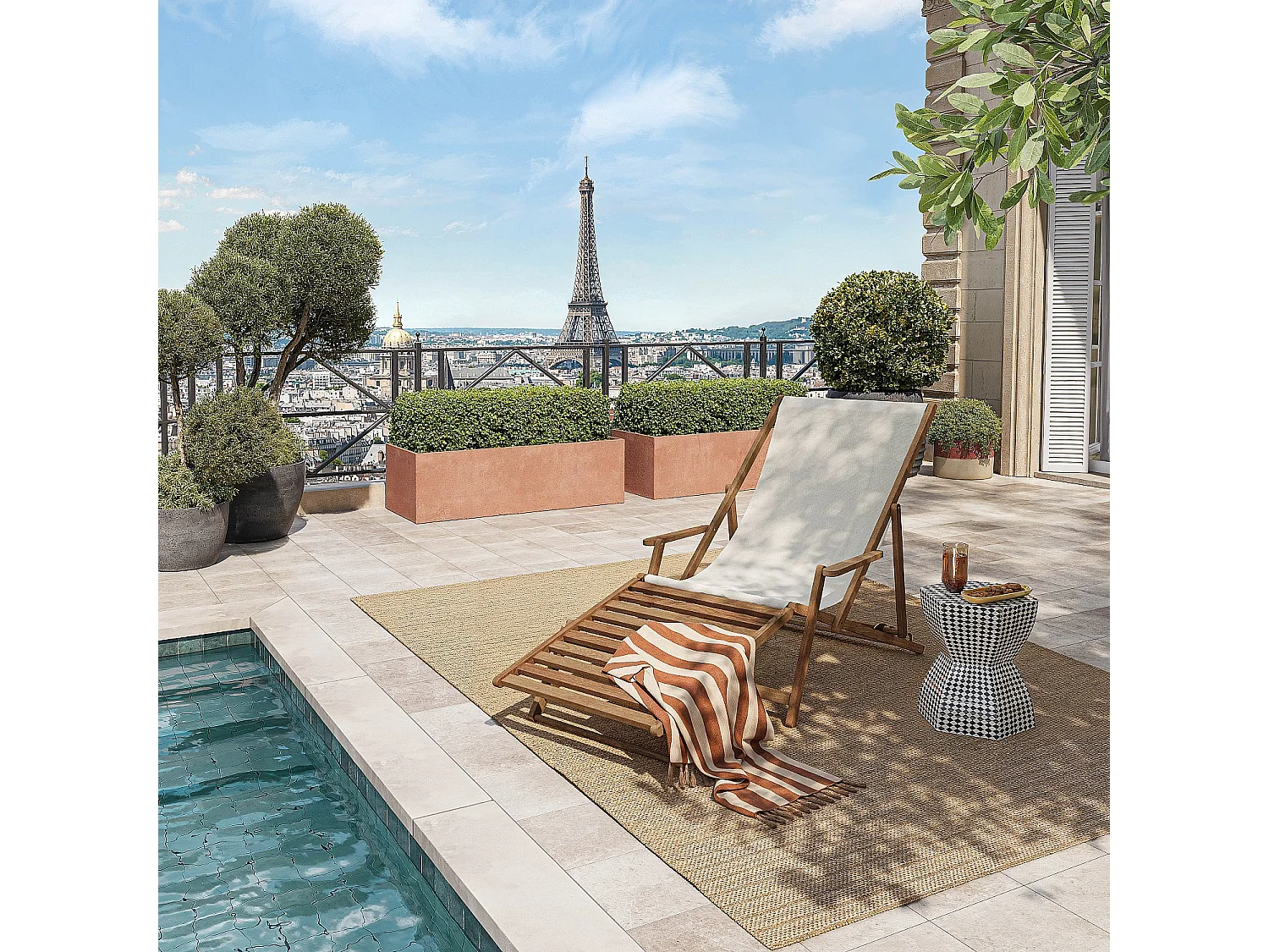 Habitat - Chilienne en chêne avec accoudoirs et toile en coton avec repose-pieds - Écru - Maui