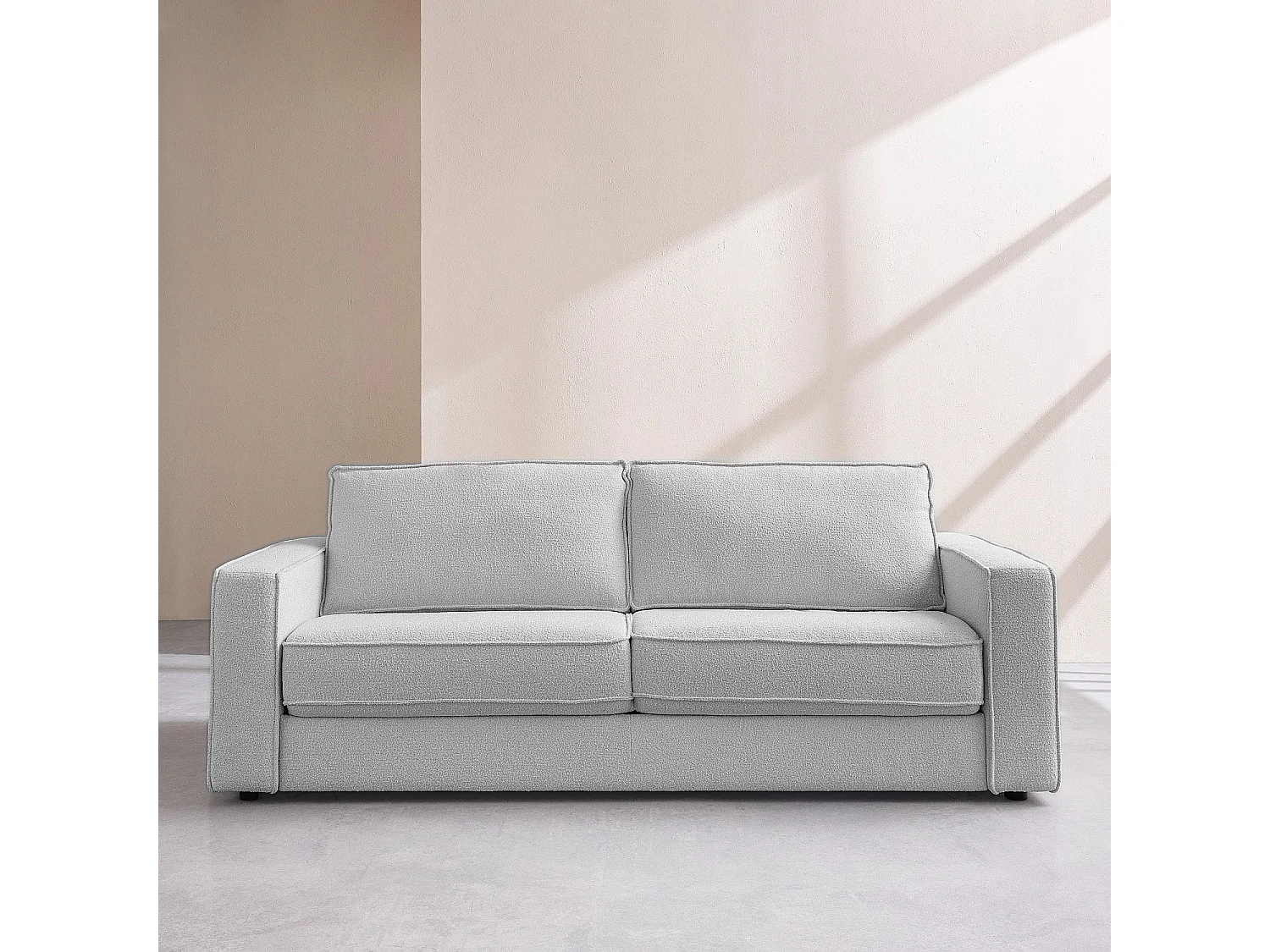 Canapé convertible 2 places - Couchage 140 cm - Matelas 16 cm - Tissu bouclette Tolfa - Gris argent
