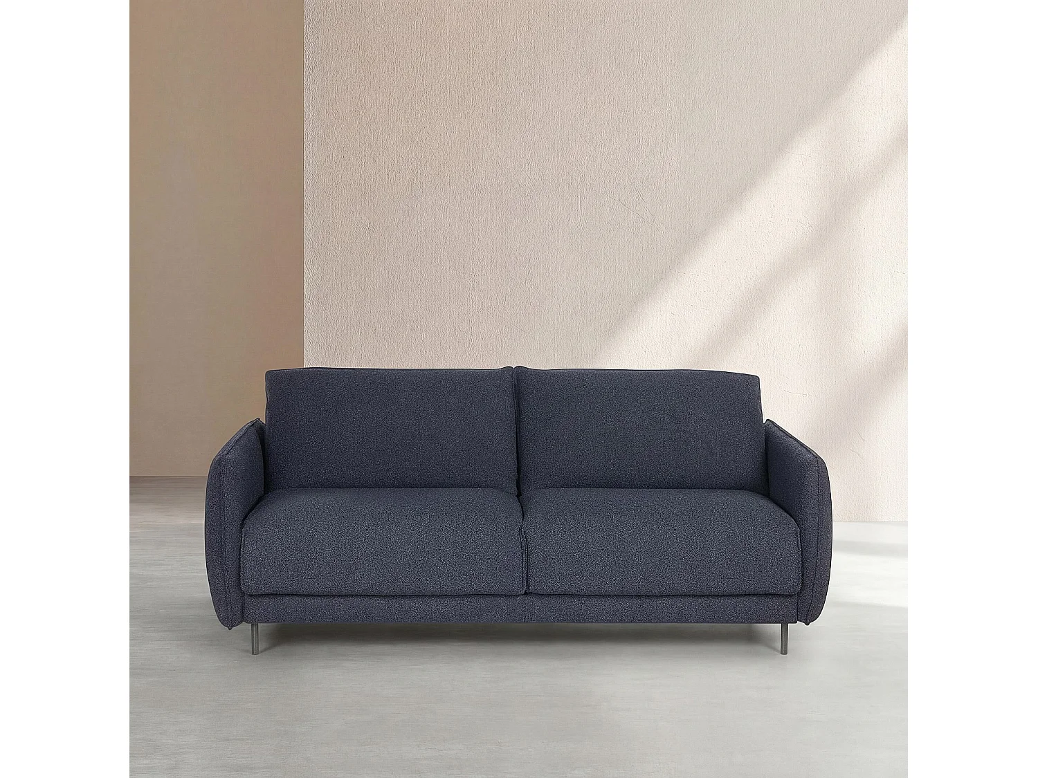 Canapé convertible 3 places - Couchage 160 cm - Matelas en mousse 13 cm - Tissu bouclette Tolfa - Bleu marine