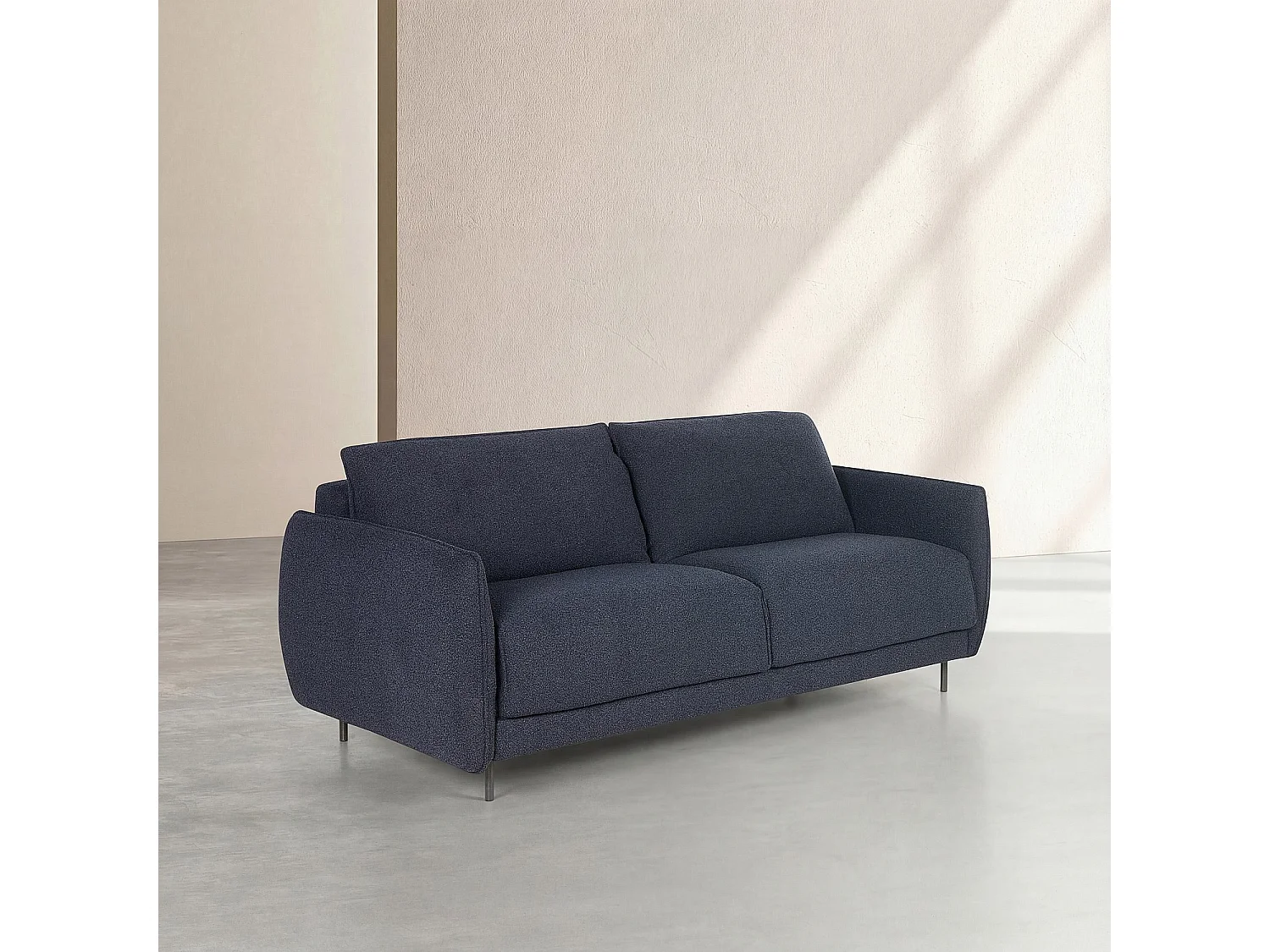 Canapé convertible 3 places - Couchage 160 cm - Matelas en mousse 13 cm - Tissu bouclette Tolfa - Bleu marine