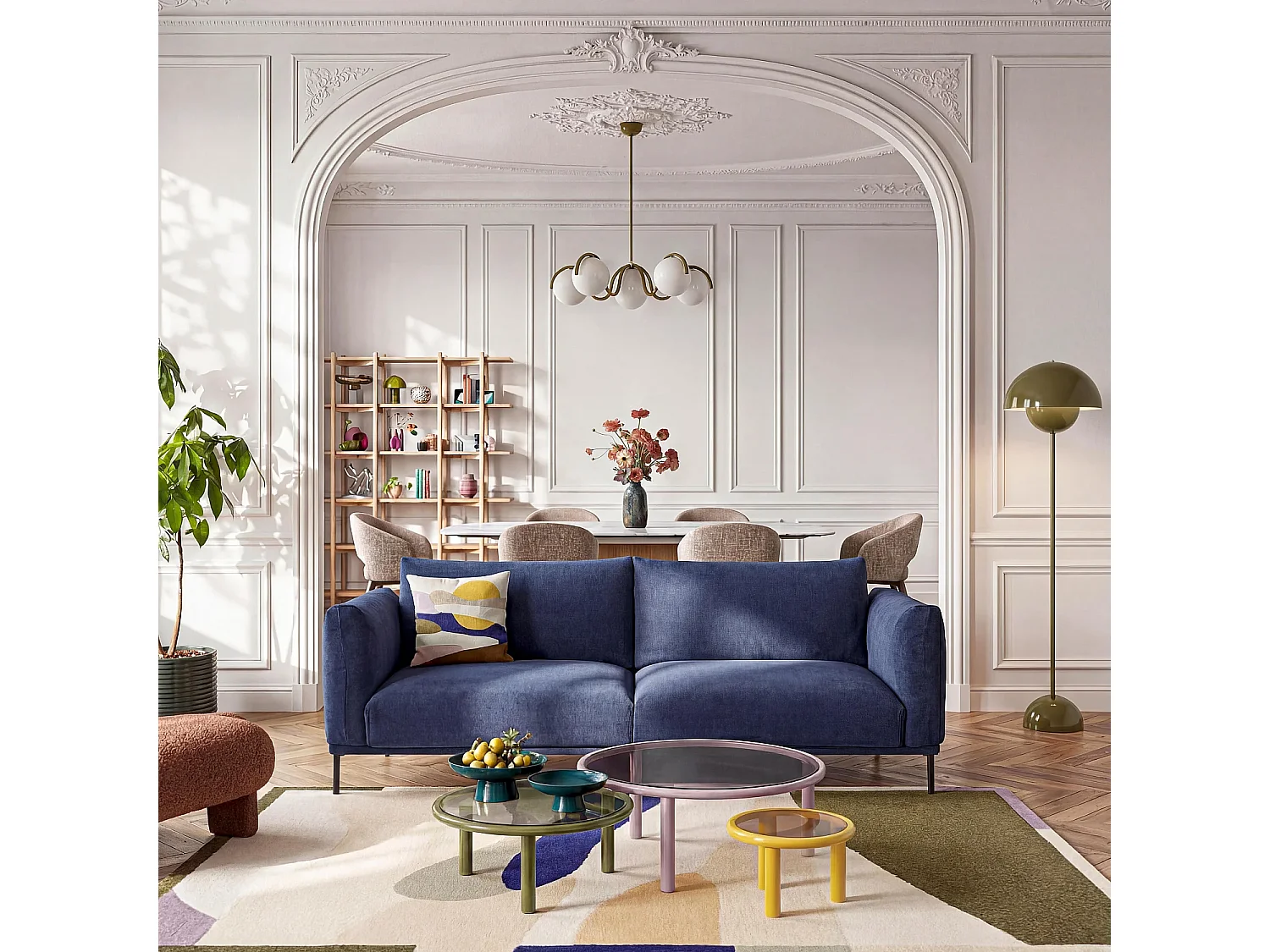 Canapé 3 places en tissu garni de plumes - Bleu nuit