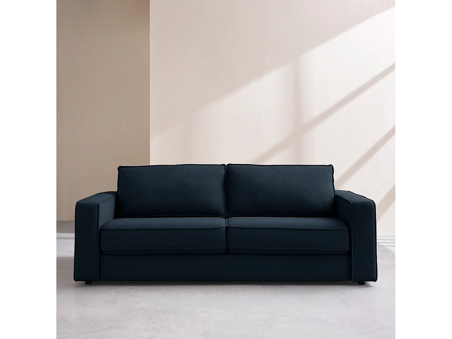 Canapé convertible 2 places - Couchage 140 cm - Matelas 16 cm - Tissu bouclette Tolfa - Bleu marine