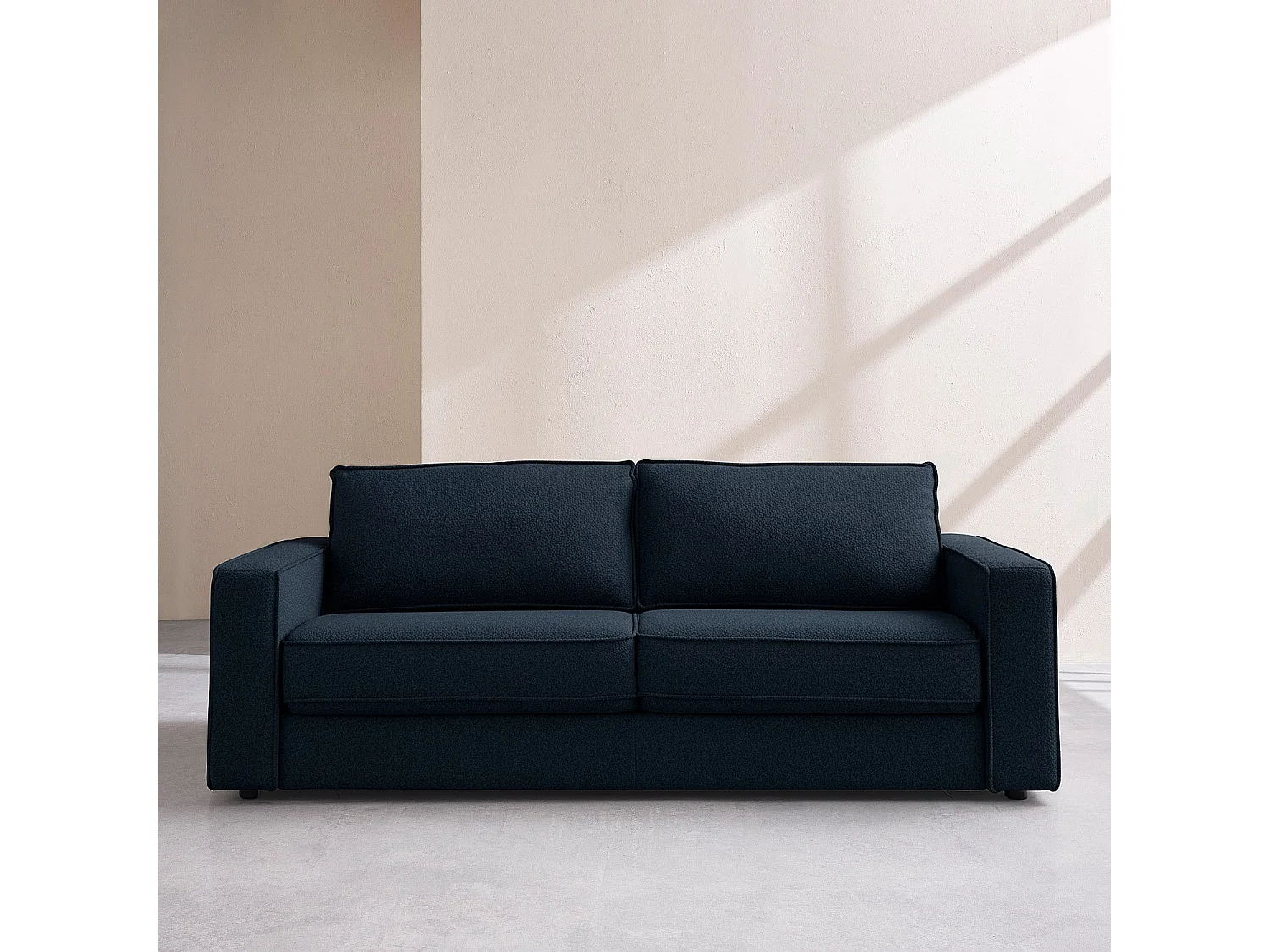 Canapé convertible 2 places - Couchage 140 cm - Matelas 16 cm - Tissu bouclette Tolfa - Bleu marine