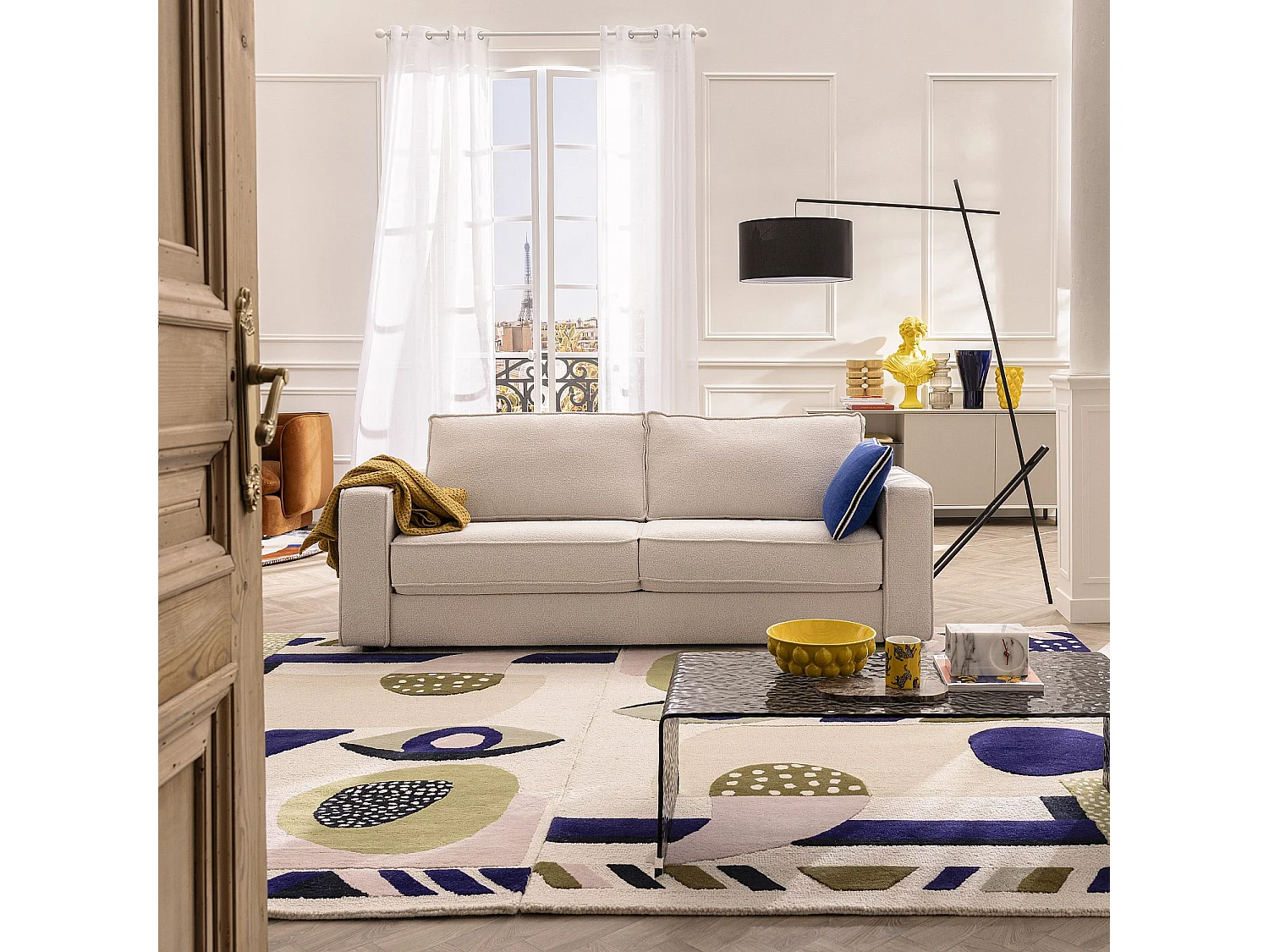 Canapé convertible 3 places - Couchage 160 cm - Matelas 16 cm - Tissu Tolfa Crème