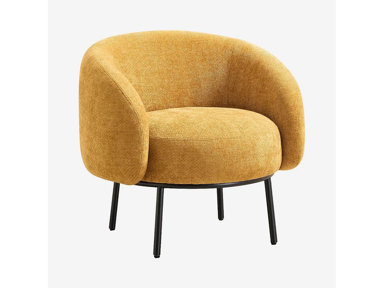 Habitat - Fauteuil en tissu chenille et métal noir - Jaune ocre - Design by Adrien Carvès - Cajou II
