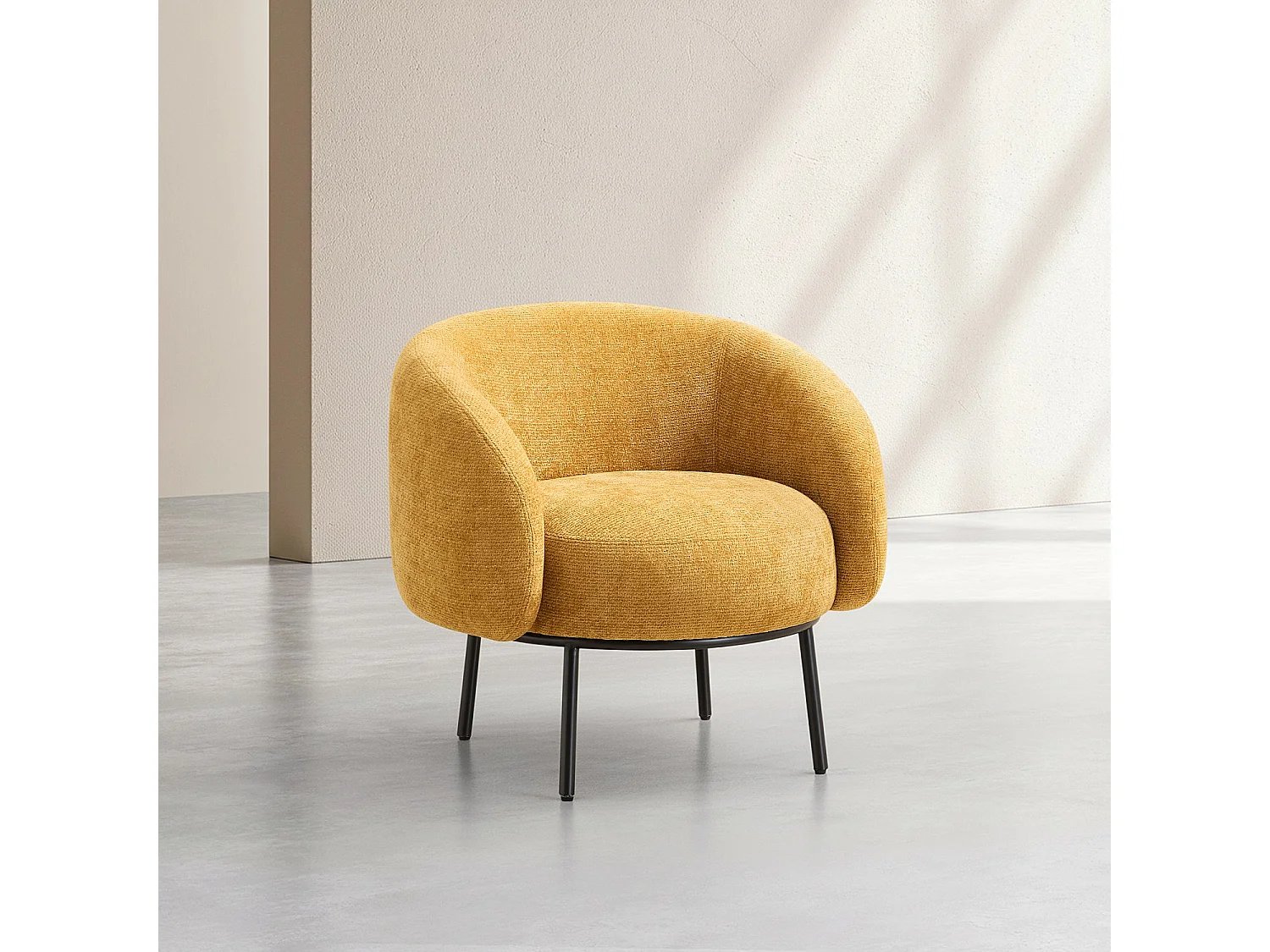 Habitat - Fauteuil en tissu chenille et métal noir - Jaune ocre - Design by Adrien Carvès - Cajou II