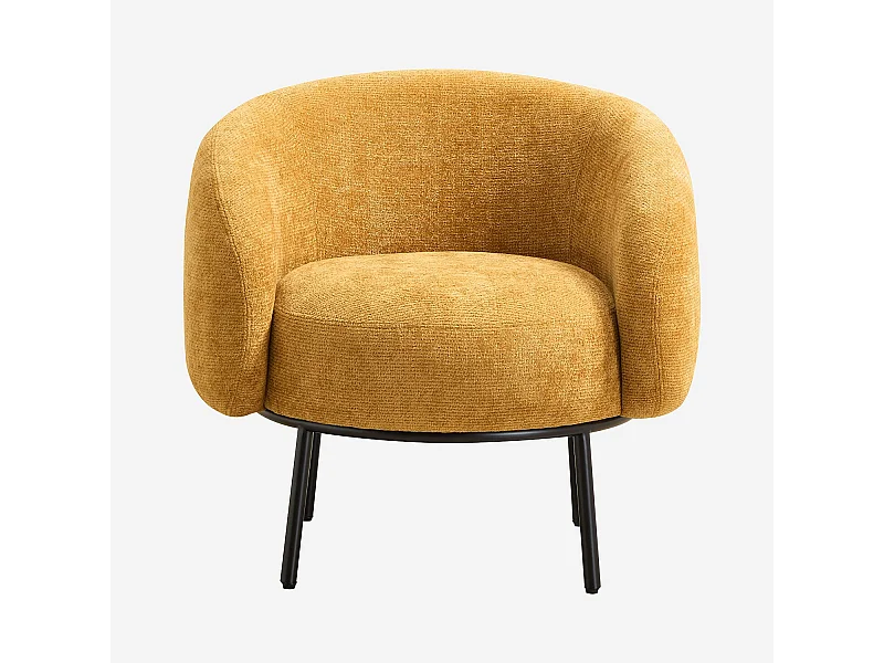 Habitat - Fauteuil en tissu chenille et métal noir - Jaune ocre - Design by Adrien Carvès - Cajou II