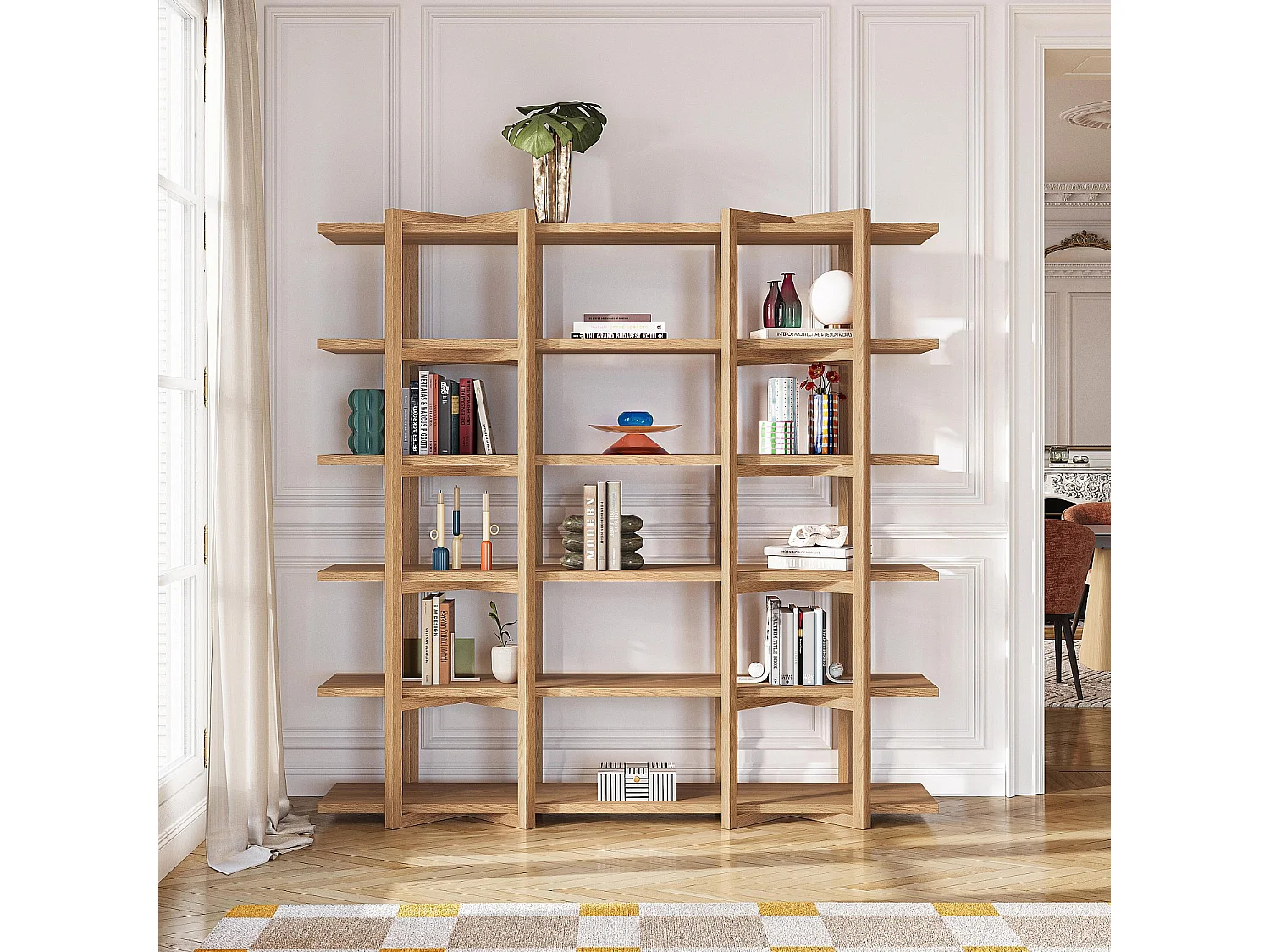 Habitat - Grande bibliothèque 5 étagères en chêne - Naturel - Janoa