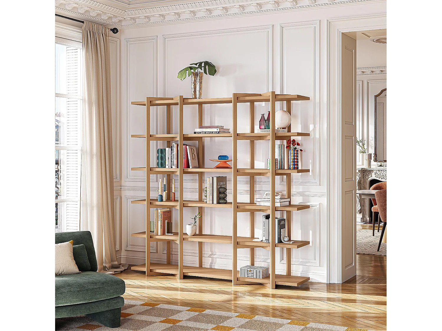 Habitat - Grande bibliothèque 5 étagères en chêne - Naturel - Janoa