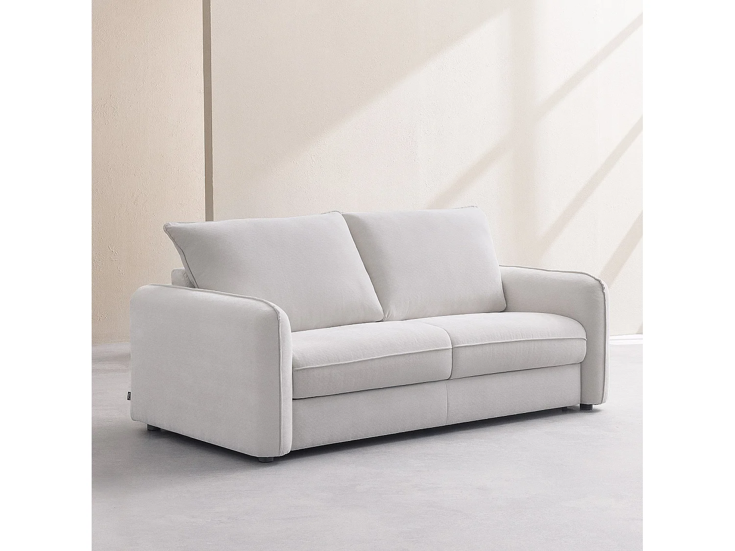 Canapé convertible 3 places - Couchage 160 cm - Matelas 16 cm - Tissu Norcia - Écru