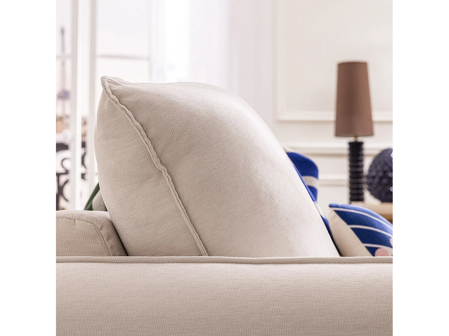 Canapé convertible 3 places - Couchage 160 cm - Matelas 16 cm - Tissu Norcia - Écru