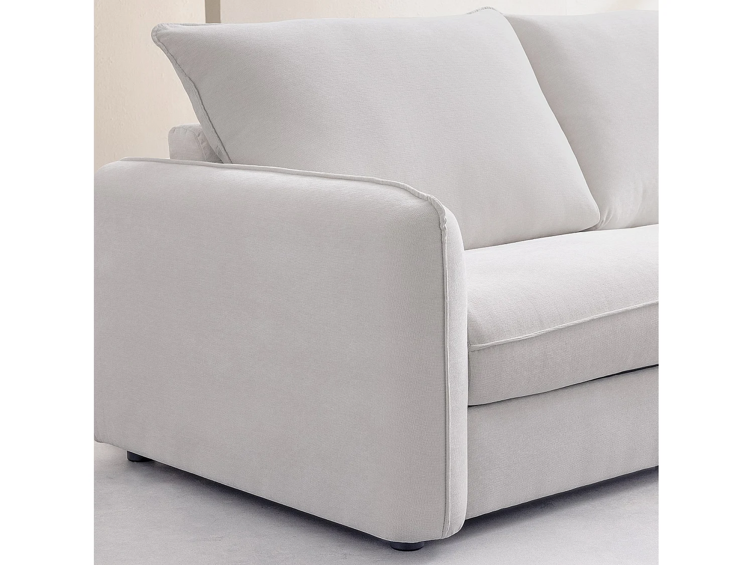 Canapé convertible 3 places - Couchage 160 cm - Matelas 16 cm - Tissu Norcia - Écru