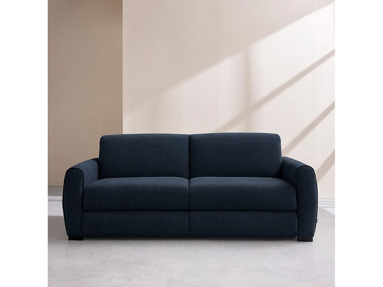 Canapé convertible 3 places - Couchage 160 cm - Matelas 16 cm - Tissu chenille déperlant Lugano - Bleu nuit