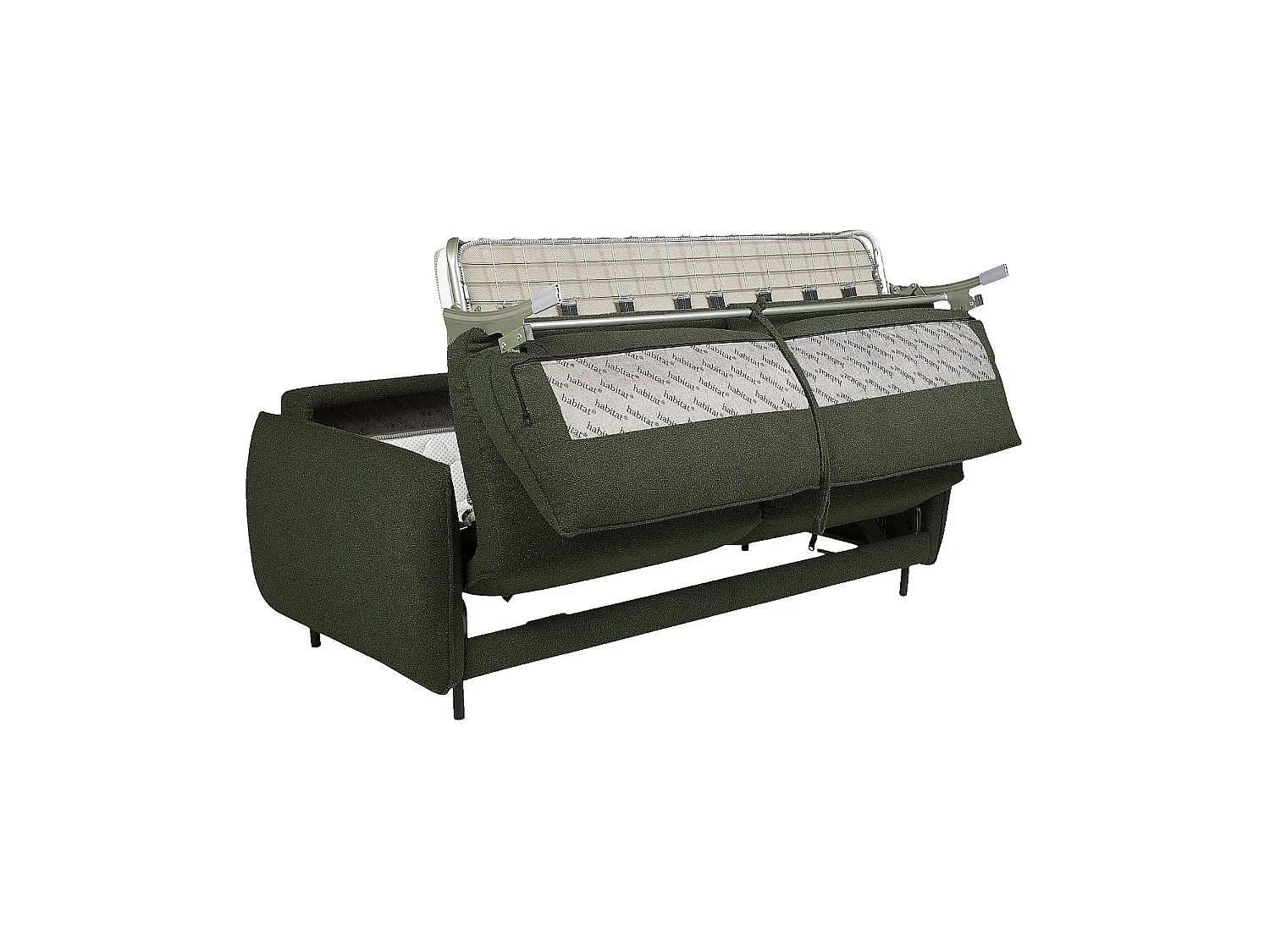 Habitat - Canapé convertible 2 places - Couchage 140 cm - Matelas en mousse 13 cm - Tissu bouclette Tolfa - Vert kaki - Milano II