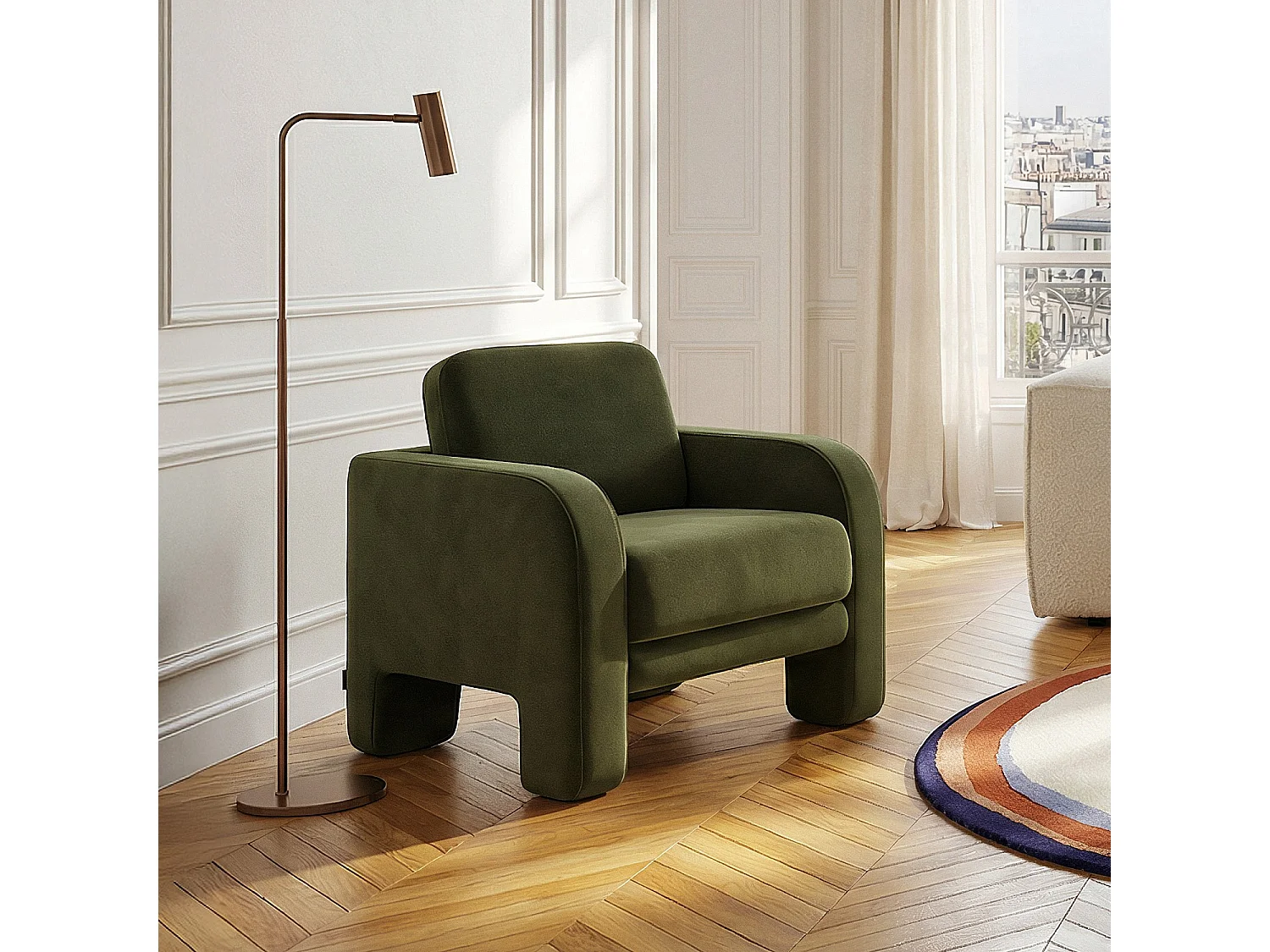 Habitat - Fauteuil en velours - Vert kaki - Braga