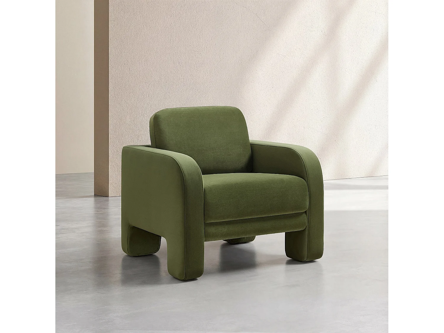 Habitat - Fauteuil en velours - Vert kaki - Braga
