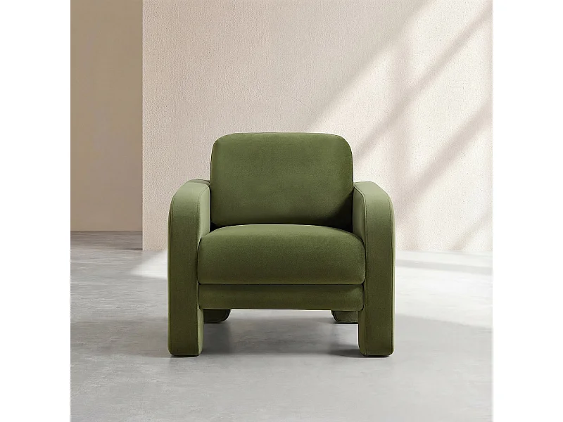 Habitat - Fauteuil en velours - Vert kaki - Braga