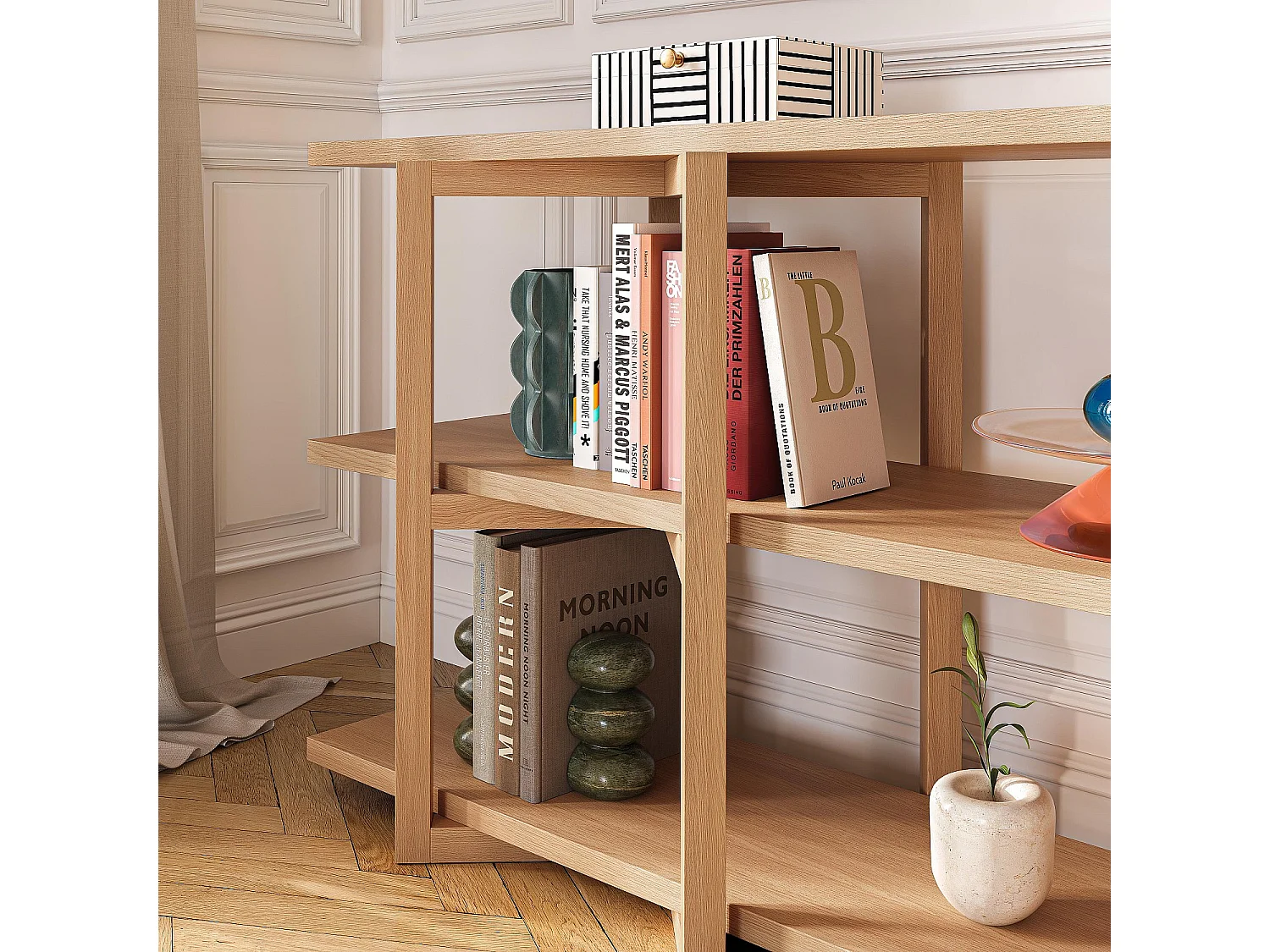 Habitat - Bibliothèque basse 3 étagères en chêne - Naturel - Janoa