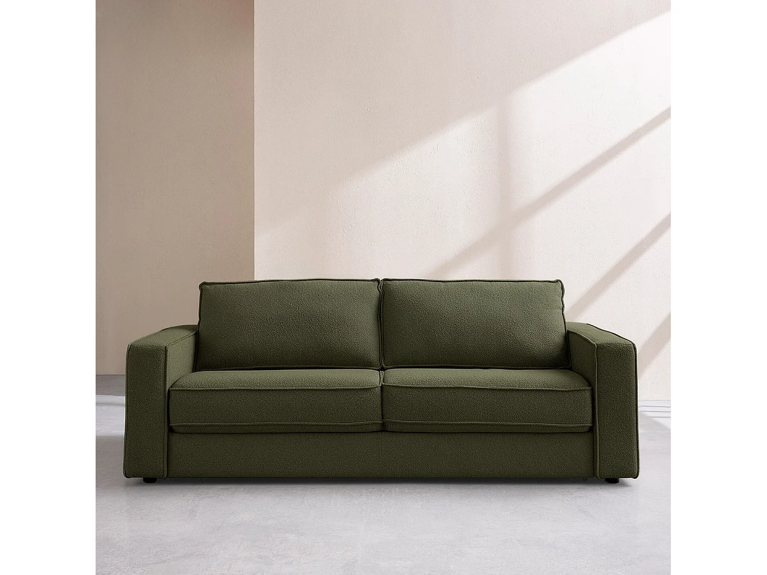 Canapé convertible 3 places - Couchage 160 cm - Matelas 13 cm - Tissu Tolfa Vert kaki