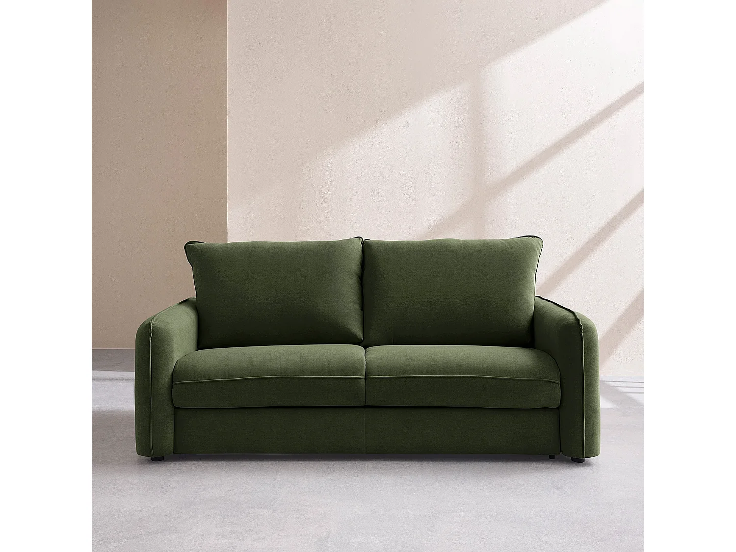 Canapé convertible 3 places - Couchage 160 cm - Matelas 16 cm - Tissu Norcia - Vert kaki