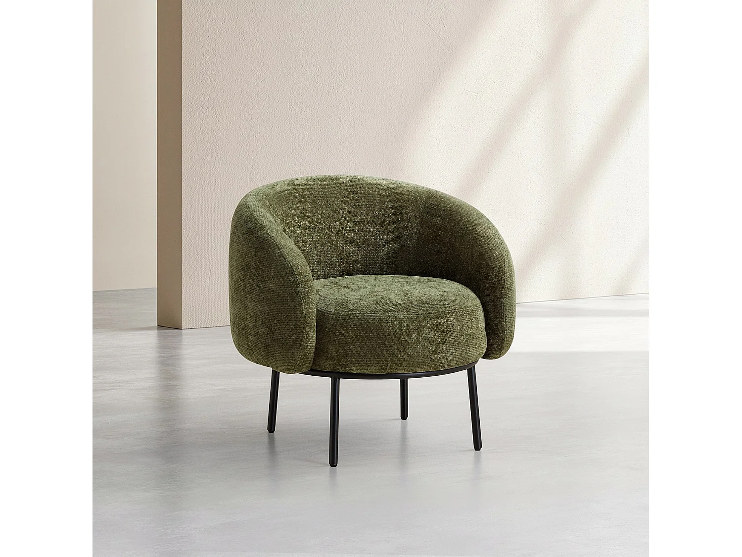 Fauteuil en tissu chenille et métal noir - Vert kaki - Design by Adrien Carvès