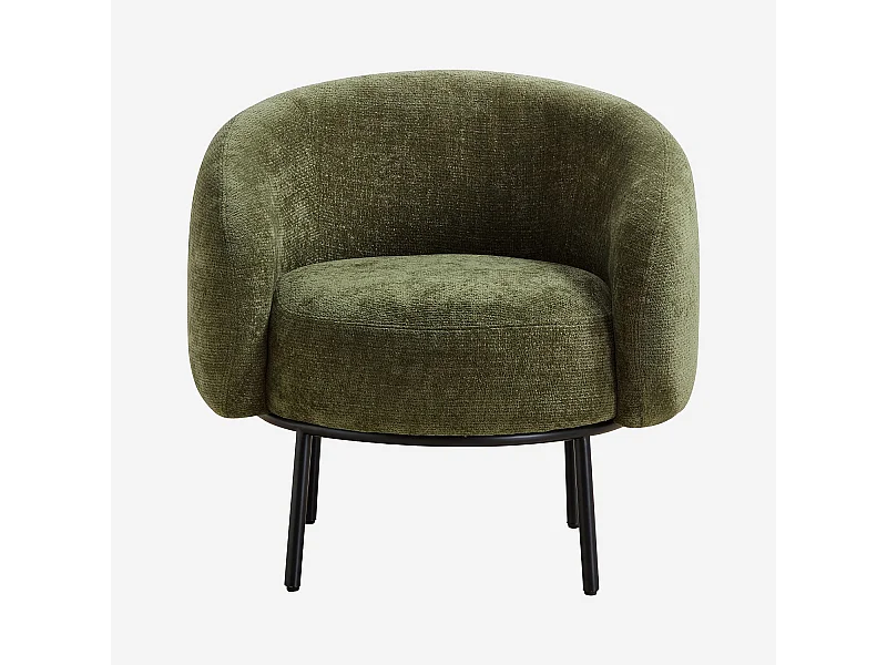 Habitat - Fauteuil en tissu chenille et métal noir - Vert kaki - Design by Adrien Carvès - Cajou II