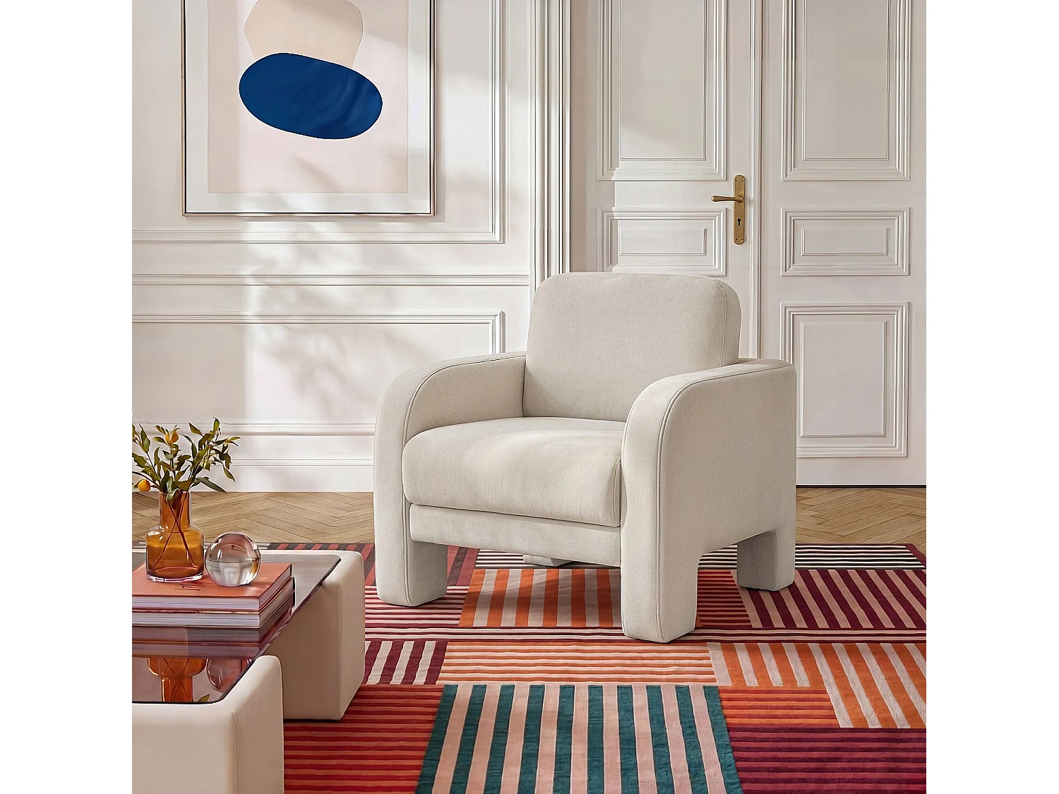 Fauteuil en velours - Crème