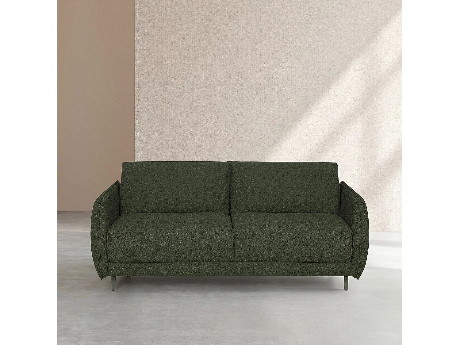 Canapé convertible 3 places - Couchage 160 cm - Matelas en mousse 13 cm - Tissu bouclette Tolfa - Vert kaki