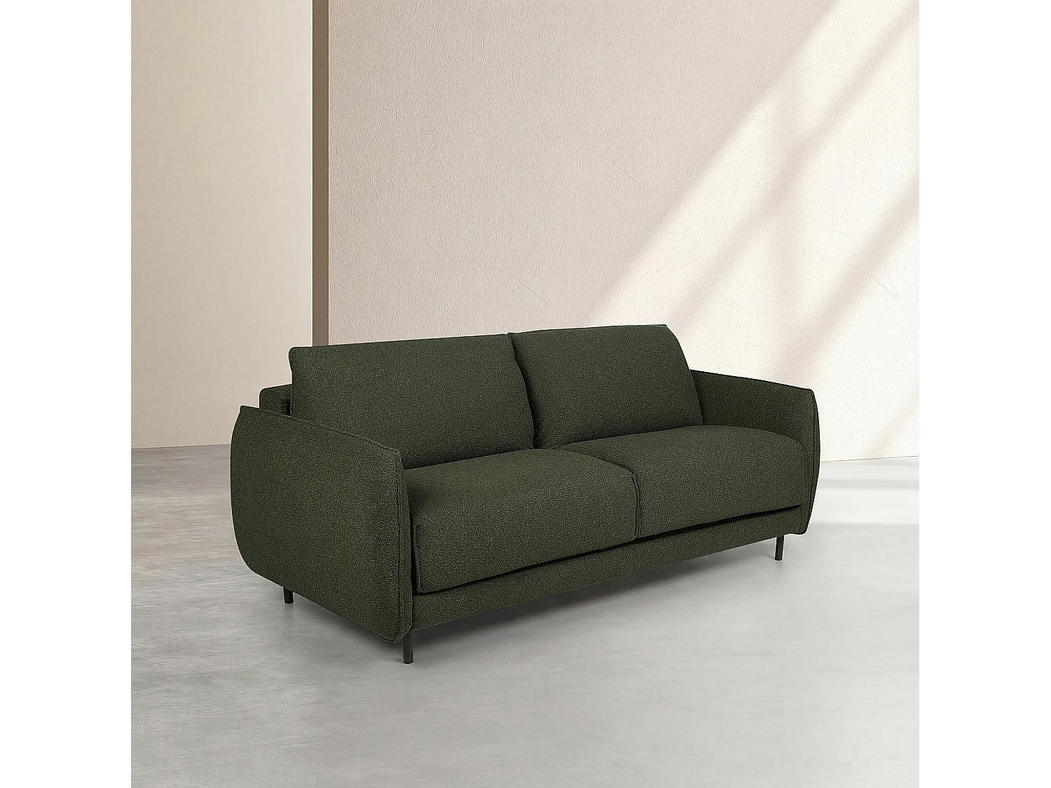 Canapé convertible 3 places - Couchage 160 cm - Matelas en mousse 13 cm - Tissu bouclette Tolfa - Vert kaki