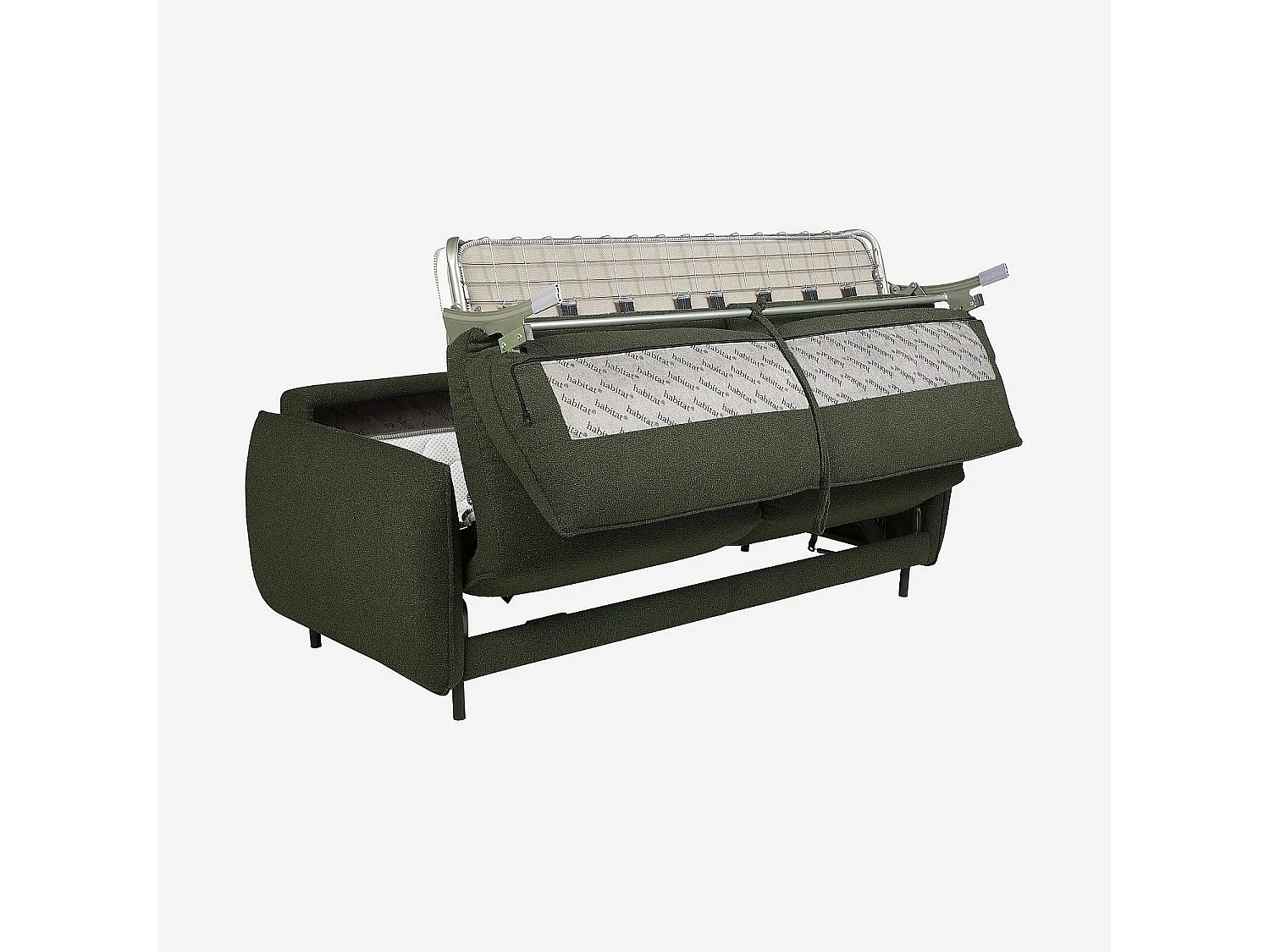 Canapé convertible 3 places - Couchage 160 cm - Matelas en mousse 13 cm - Tissu bouclette Tolfa - Vert kaki