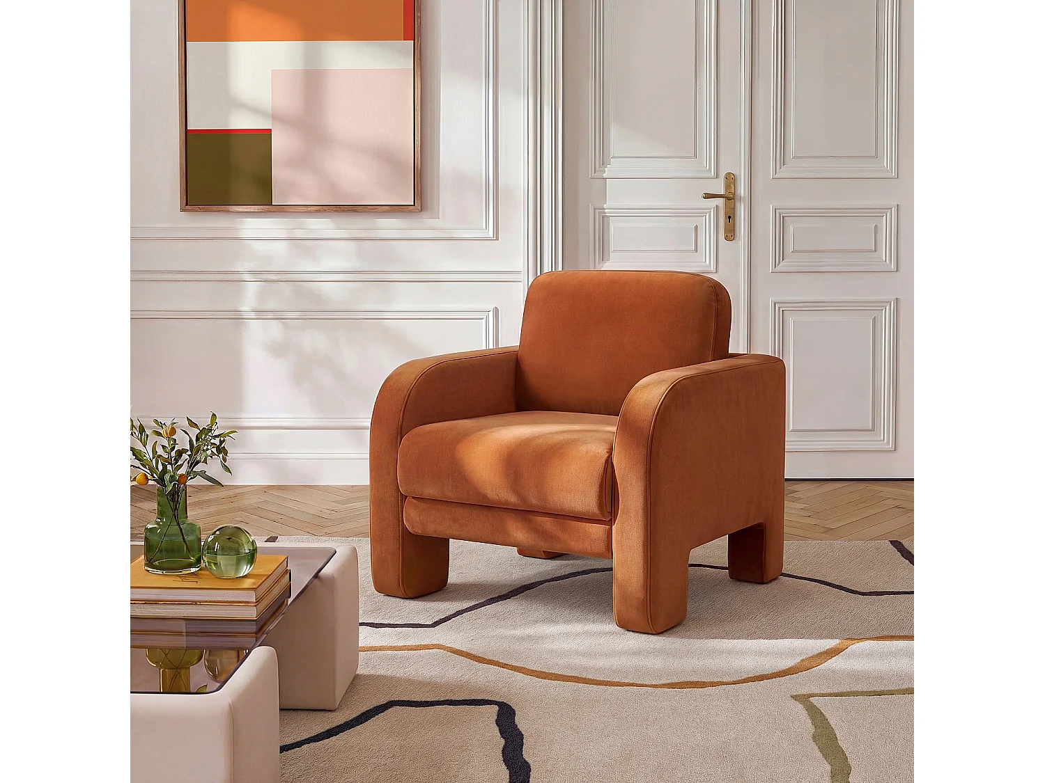 Habitat - Fauteuil en velours - Terracotta - Braga